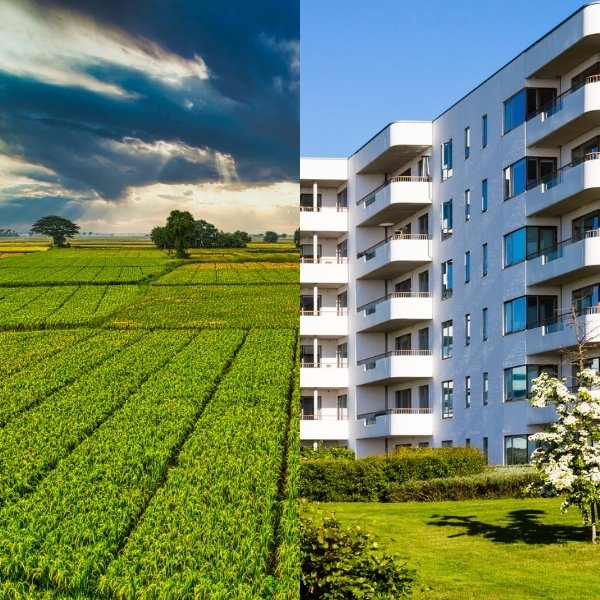 Vergleich der Biozidkonzentration: Carpurit zeigt die hohe Schadstoffdichte an Gebäuden gegenüber landwirtschaftlichen Flächen.